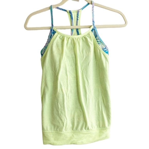 Ivivva Lululemon Lime Yellow Paint Splatter Double Dutch Bra Tank size 10 - Picture 3 of 11